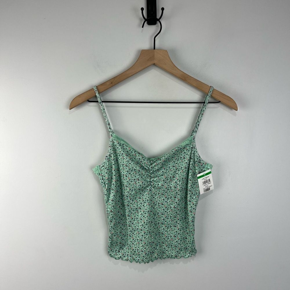 BCBGeneration Green Lace Trim Floral Tank Top L NWT